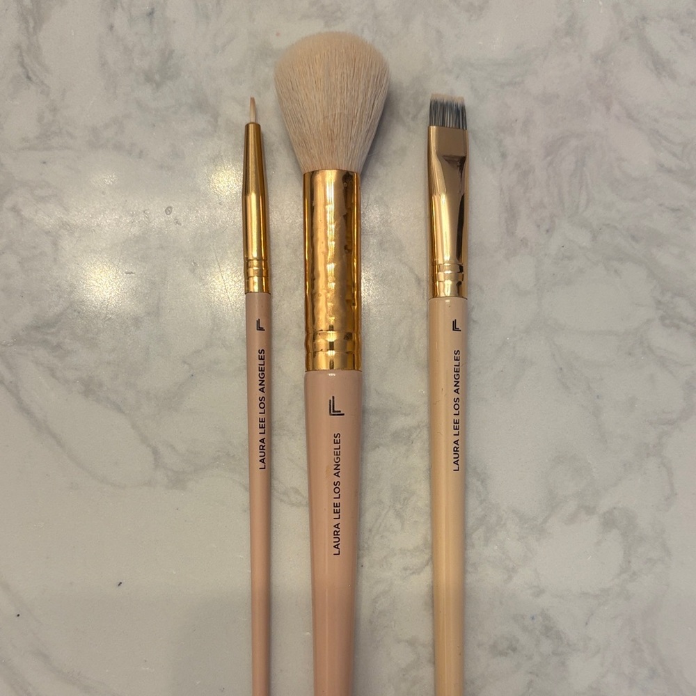 Laura Lee Los Angeles 3-Piece Makeup Brush Set - Blush Pink with Gold Ferrules